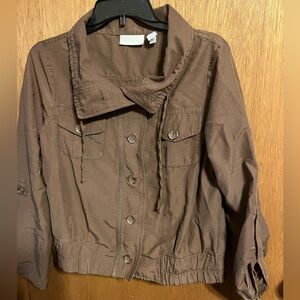 Chico’s Brown Full Zipper Jacket Roll Tab Sleeves size 1/Small